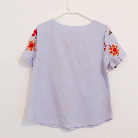 Cute embroidered flowers linen tee S TT - Picture 4 of 5
